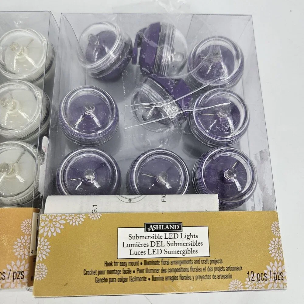 Ashland Submersible LED Flameless Candles 24 Ct White Purple Tealights Decor - Picture 3 of 8